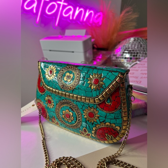 ANTIK KRAFT Metal Clay Clutch Shoulder Crossbody Bag 😍 ~NWT - Picture 5 of 13